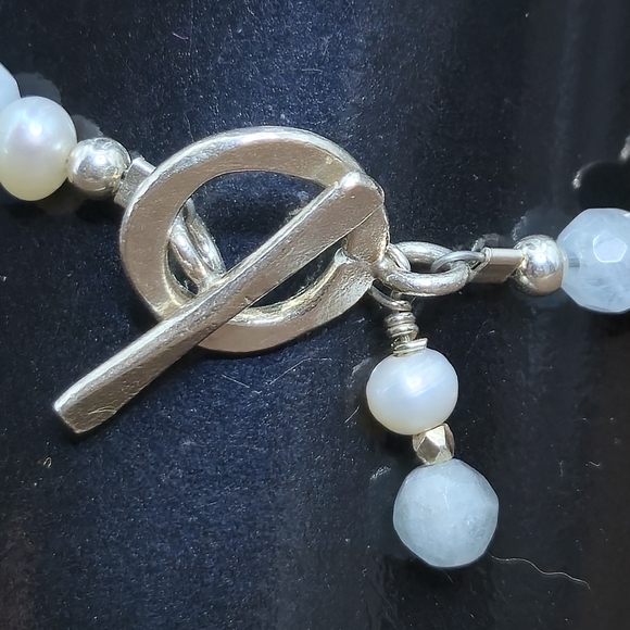 Aquamarine Pearl Sterling Silver Accents Toggle Bracelet - Picture 8 of 9